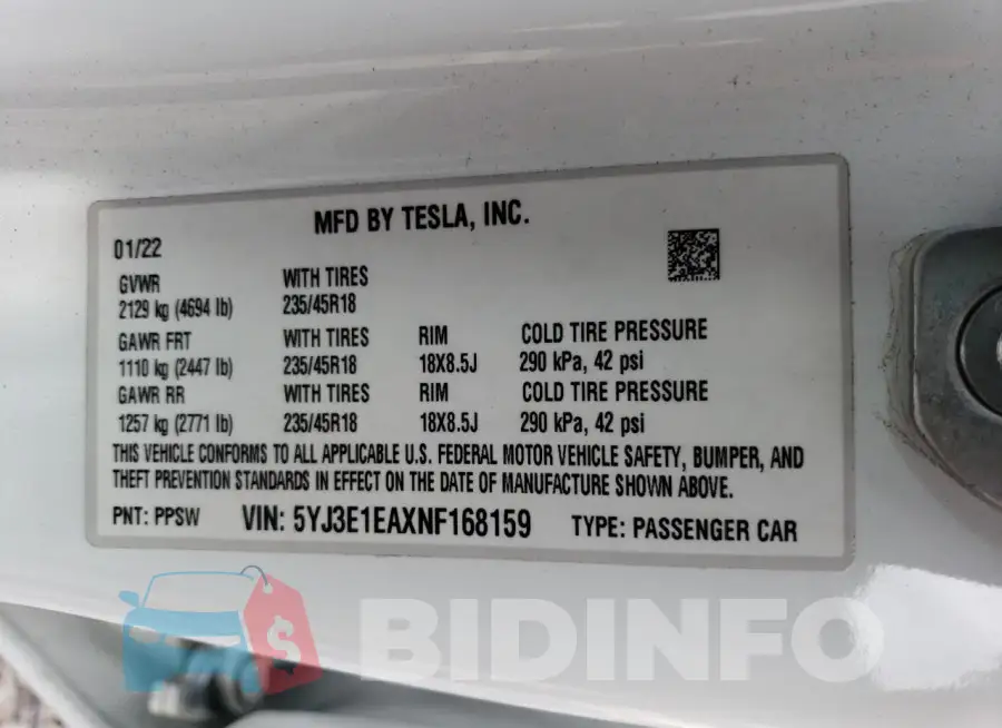 5YJ3E1EAXNF168159 Photo# 12