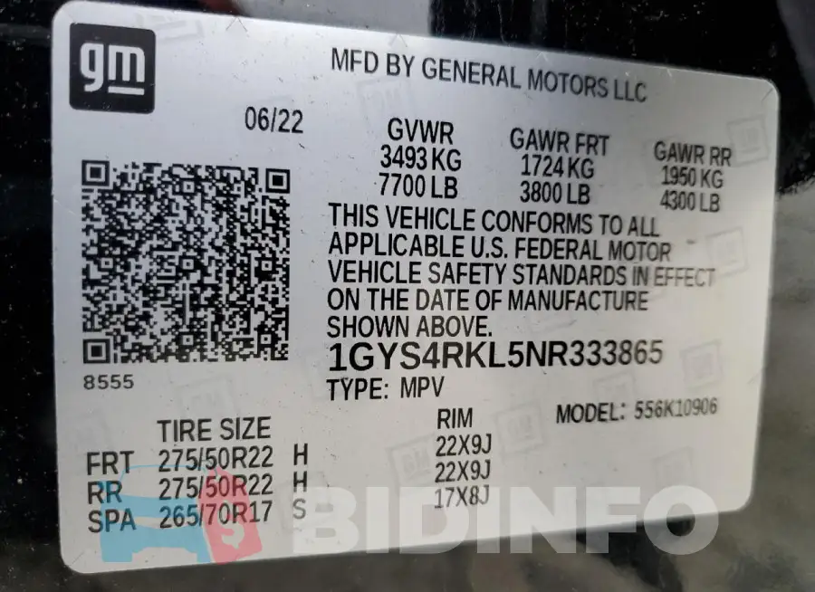 1GYS4RKL5NR333865 Photo# 14