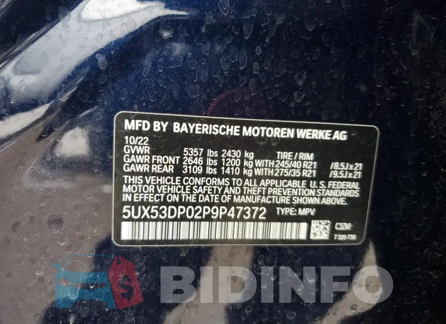 5UX53DP02P9P47372 Photo# 13