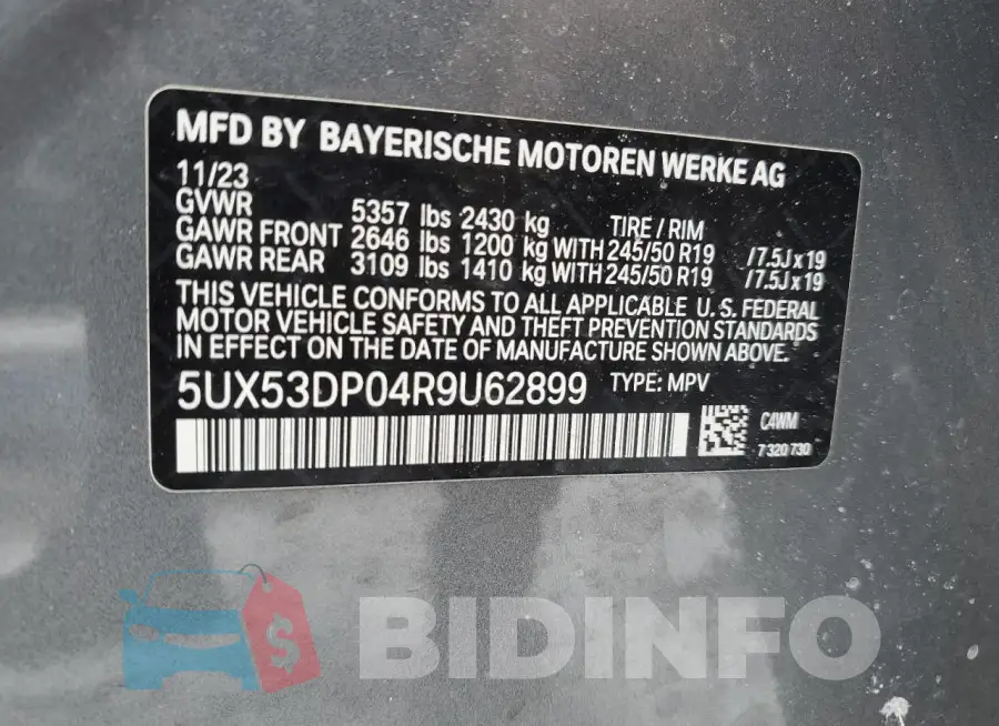 5UX53DP04R9U62899 Photo# 13