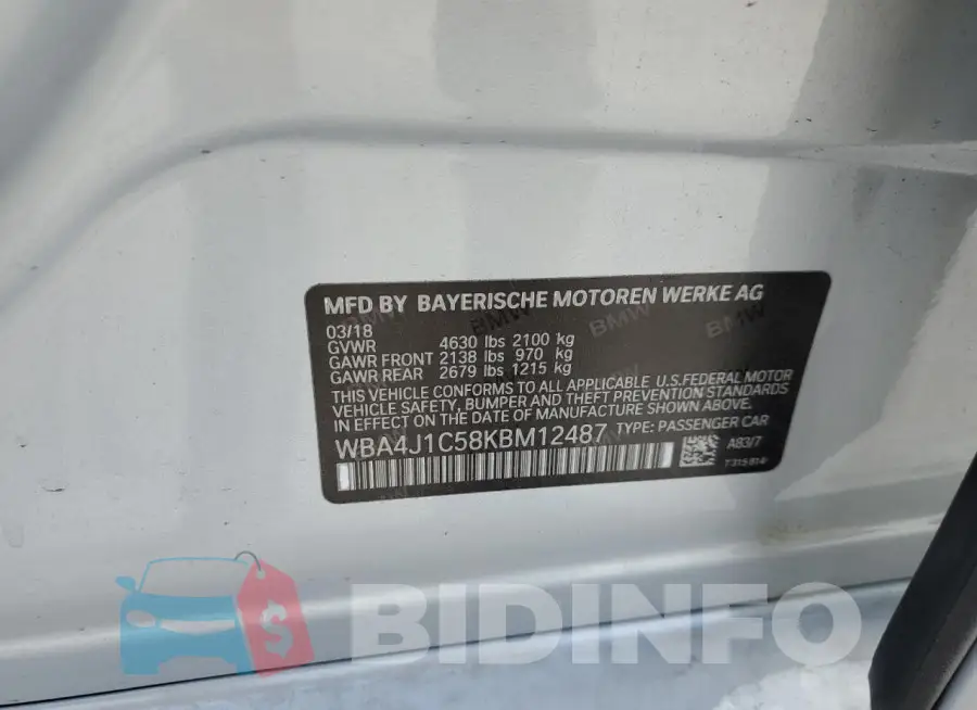 WBA4J1C58KBM12487 Photo# 13