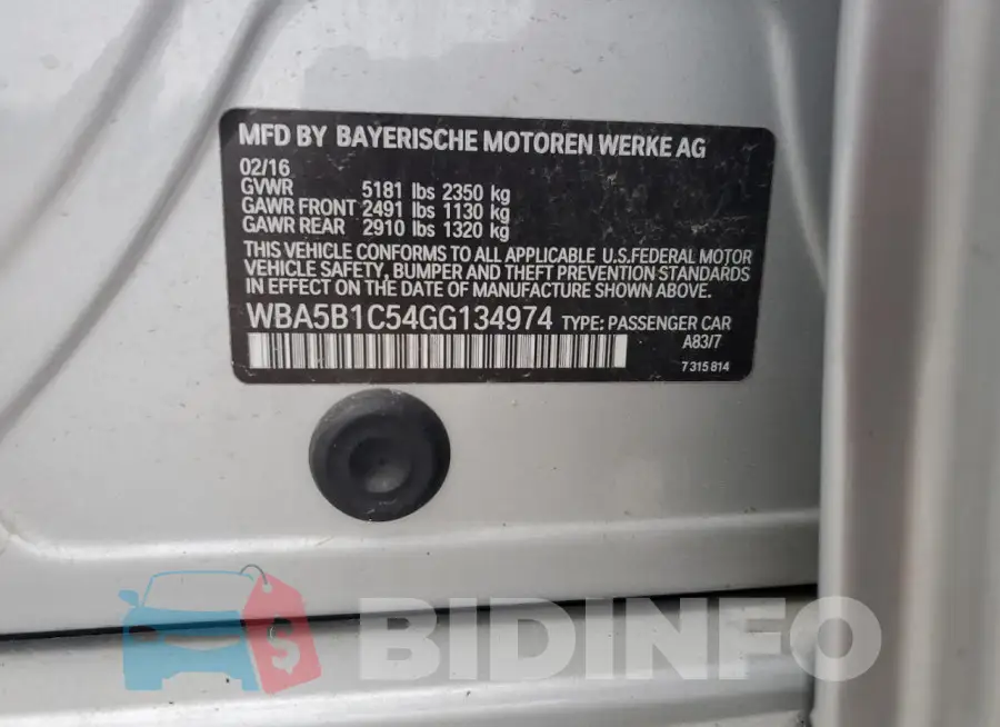 WBA5B1C54GG134974 Photo# 12