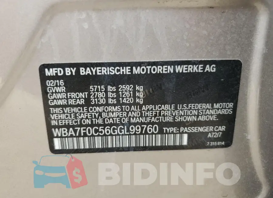 WBA7F0C56GGL99760 Photo# 12