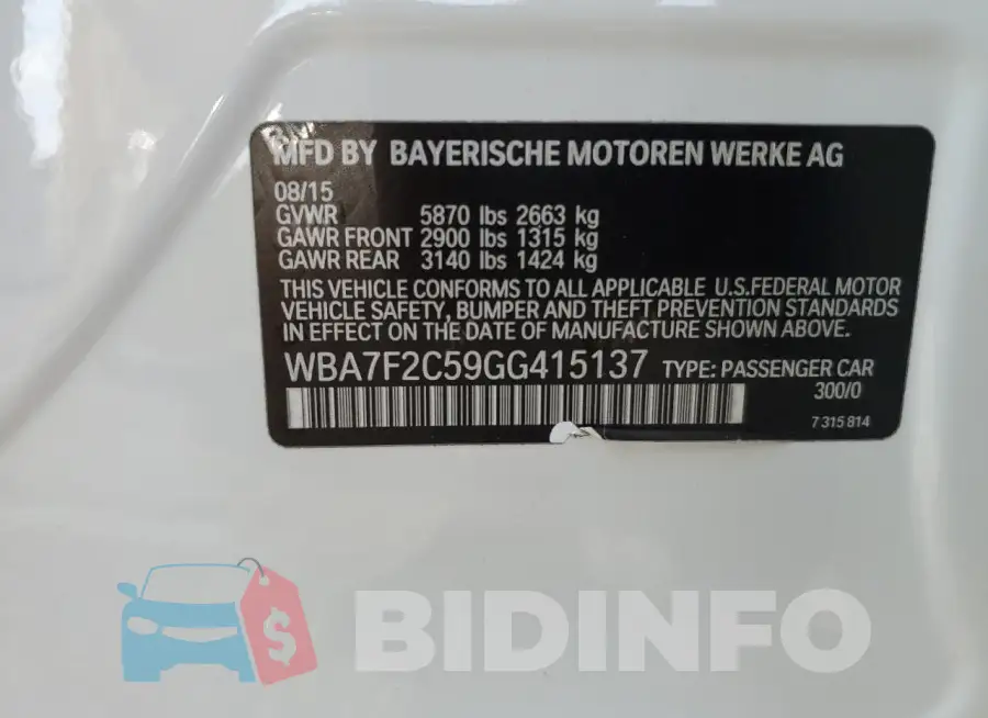 WBA7F2C59GG415137 Photo# 12