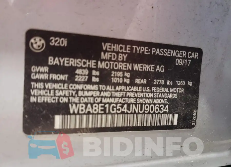 WBA8E1G54JNU90634 Photo# 12