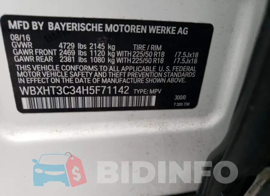 WBXHT3C34H5F71142 Photo# 13
