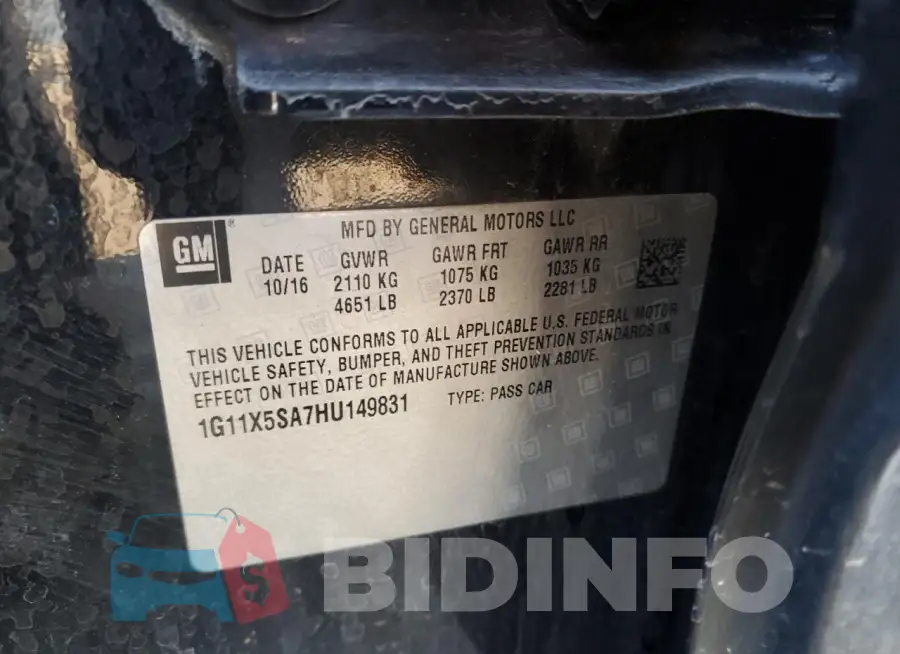 1G11X5SA7HU149831 Photo# 12