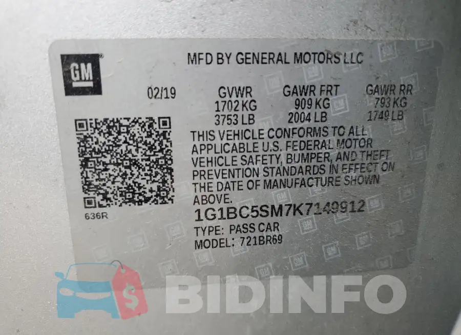 1G1BC5SM7K7149912 Photo# 12