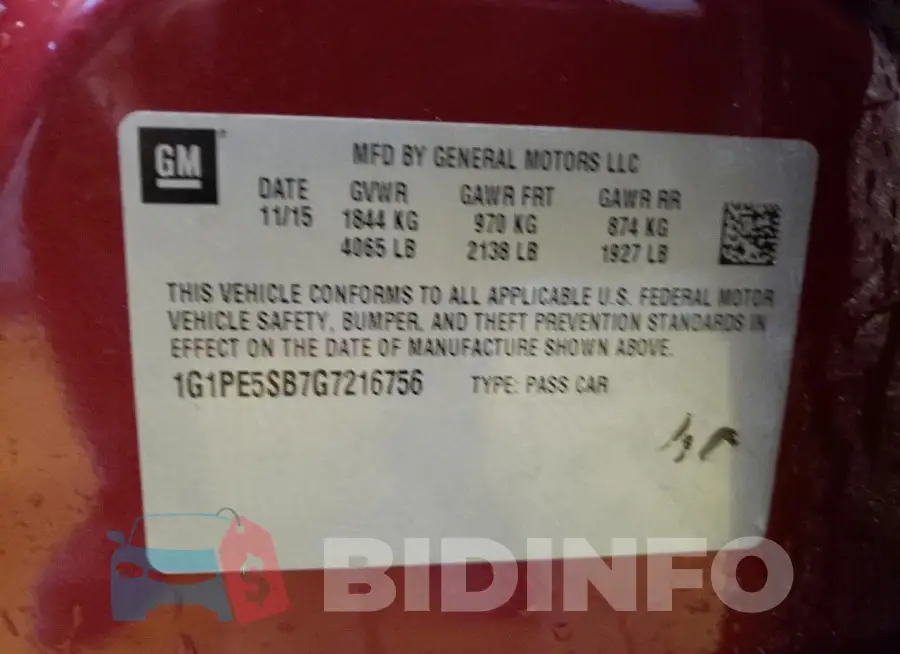 1G1PE5SB7G7216756 Photo# 13