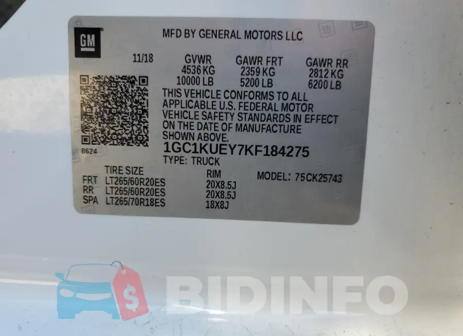 1GC1KUEY7KF184275 Photo# 12