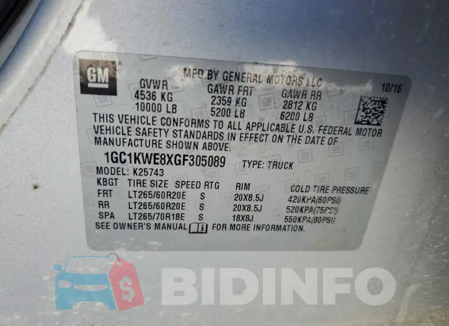 1GC1KWE8XGF305089 Photo# 12