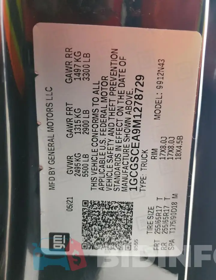 1GCGSCEA9M1278729 Photo# 12