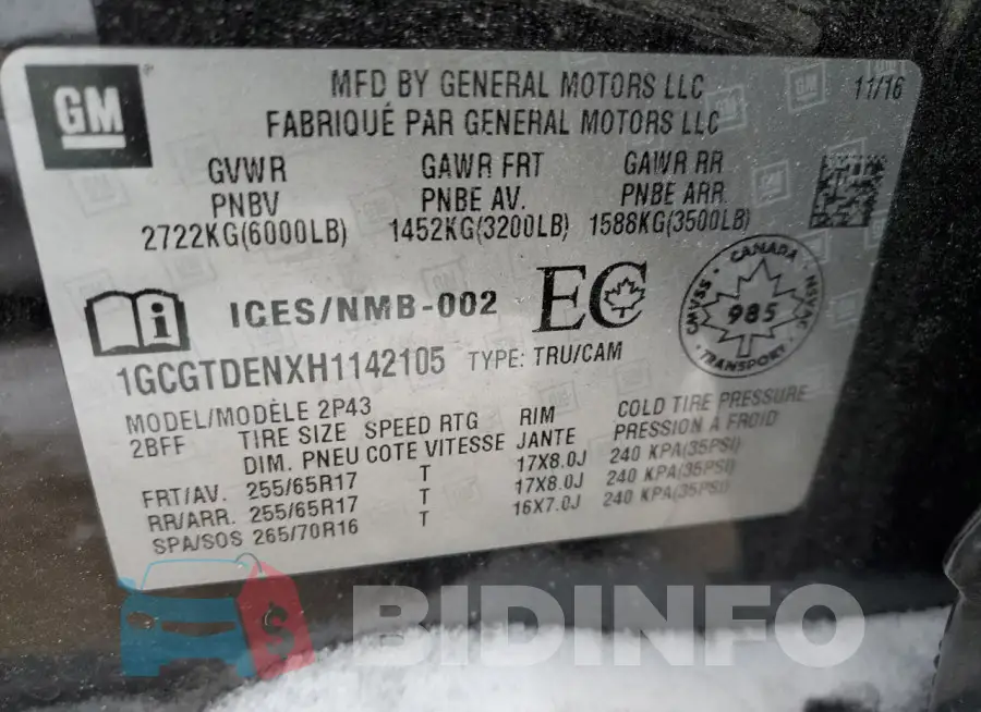 1GCGTDENXH1142105 Photo# 12