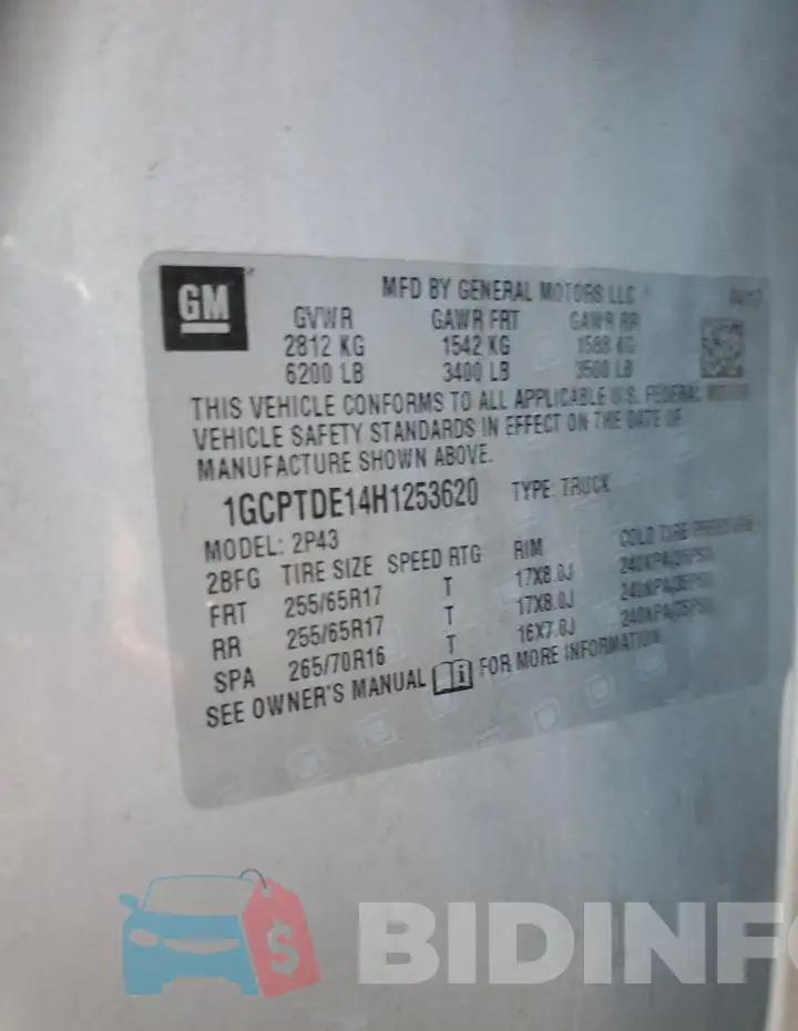 1GCPTDE14H1253620 Photo# 12