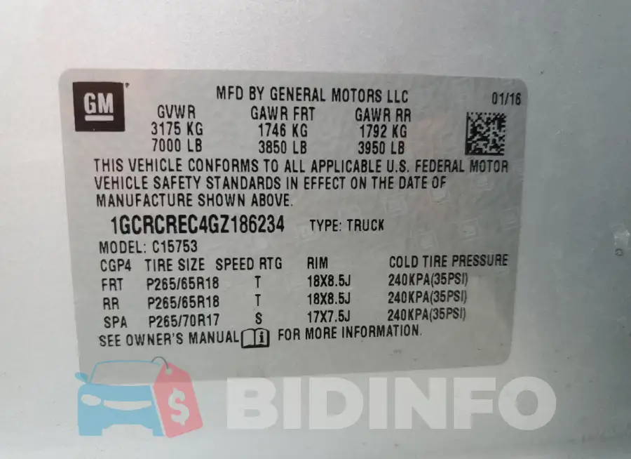 1GCRCREC4GZ186234 Photo# 12
