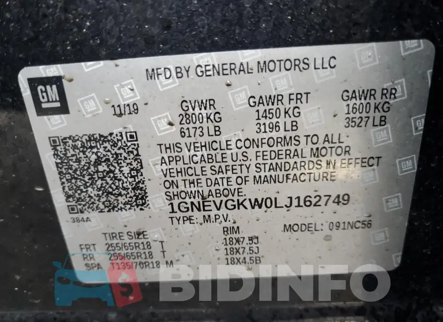 1GNEVGKW0LJ162749 Photo# 13