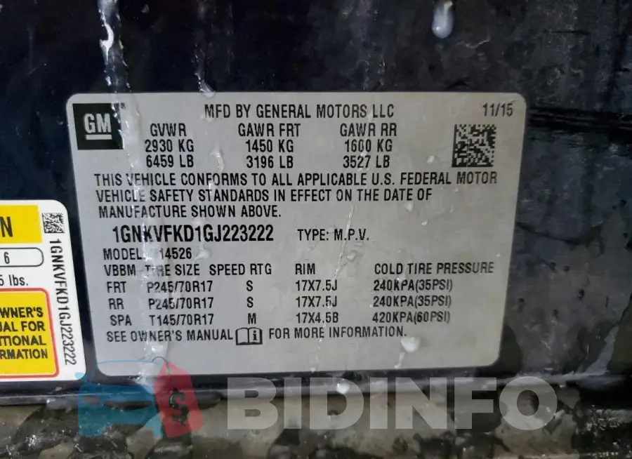 1GNKVFKD1GJ223222 Photo# 13