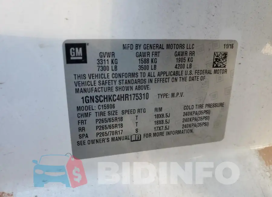1GNSCHKC4HR175310 Photo# 14