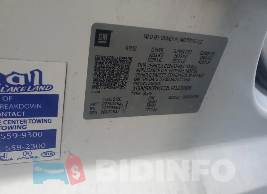 1GNSKBKC2LR129306 Photo# 13