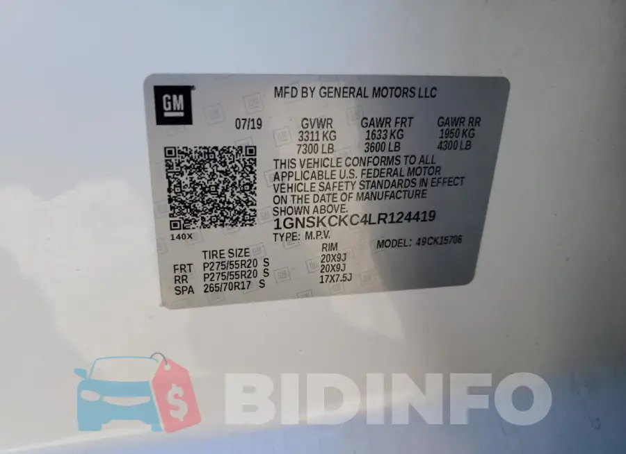 1GNSKCKC4LR124419 Photo# 13