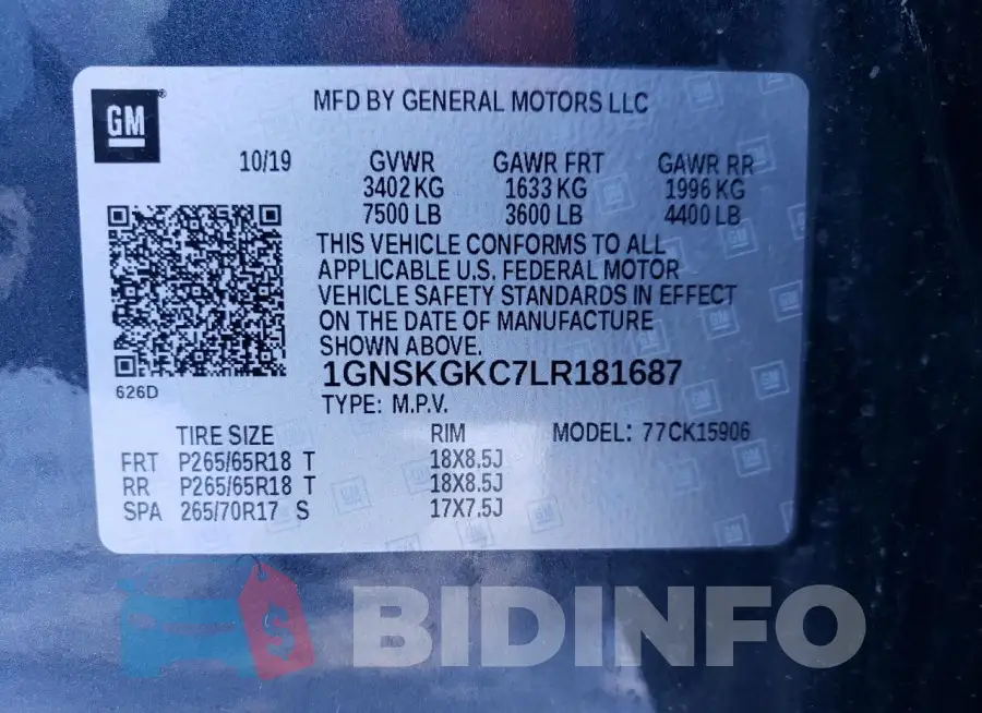 1GNSKGKC7LR181687 Photo# 13