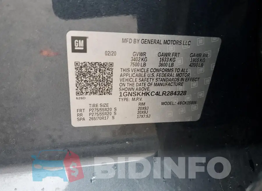 1GNSKHKC4LR284328 Photo# 13