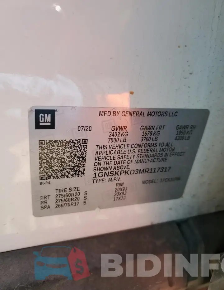 1GNSKPKD3MR117317 Photo# 13