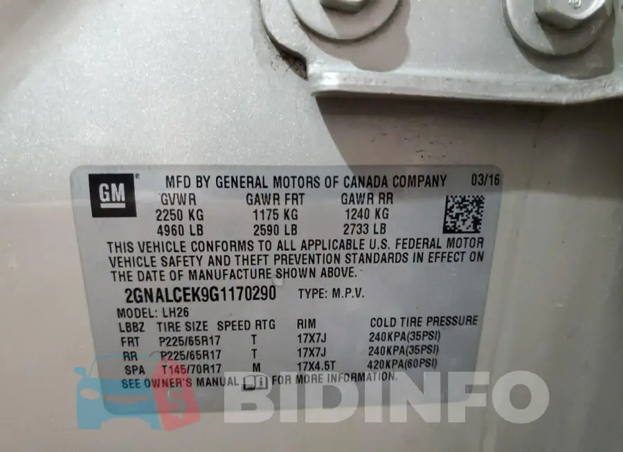2GNALCEK9G1170290 Photo# 13