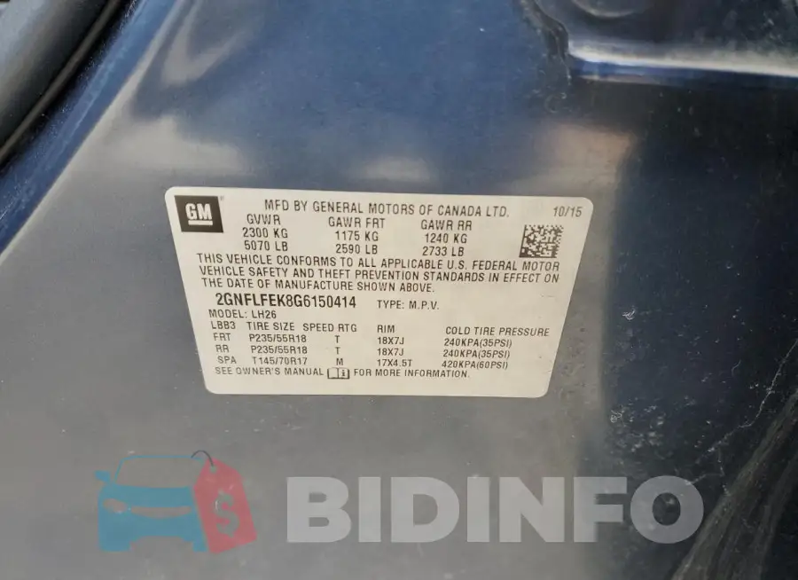 2GNFLFEK8G6150414 Photo# 12