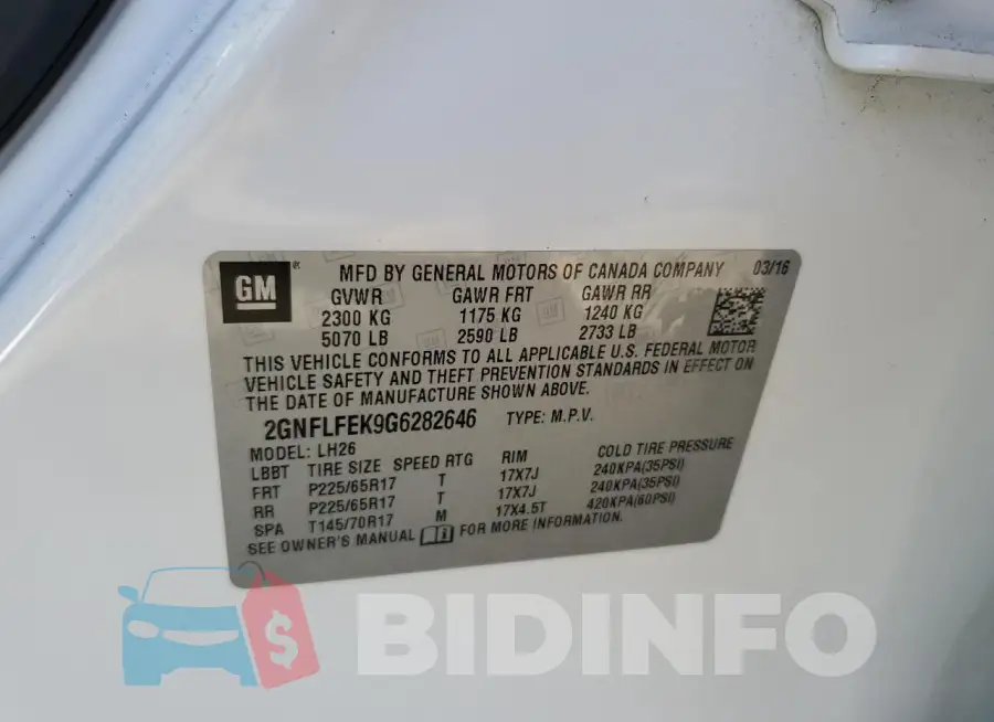2GNFLFEK9G6282646 Photo# 13
