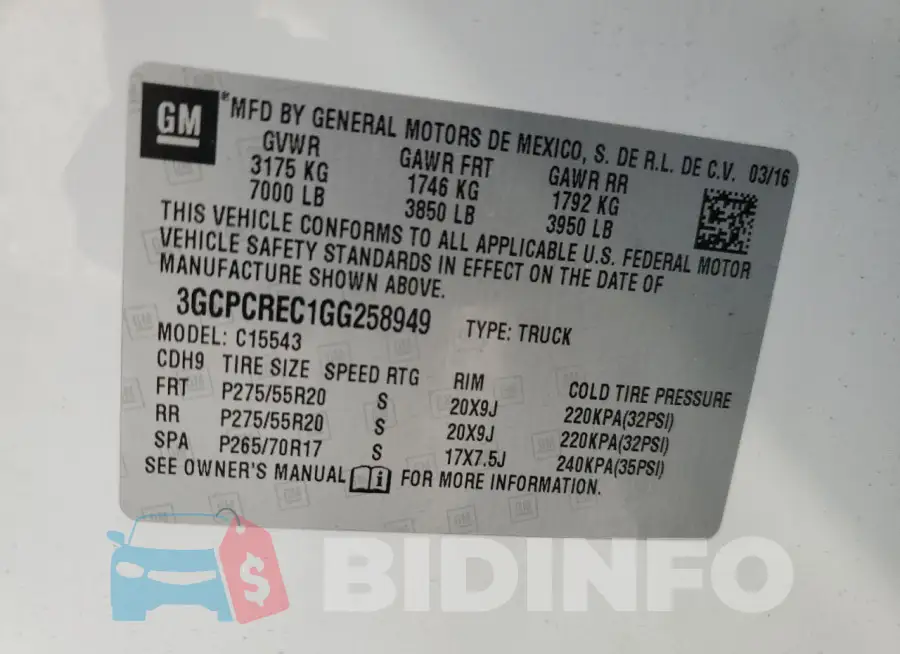 3GCPCREC1GG258949 Photo# 12