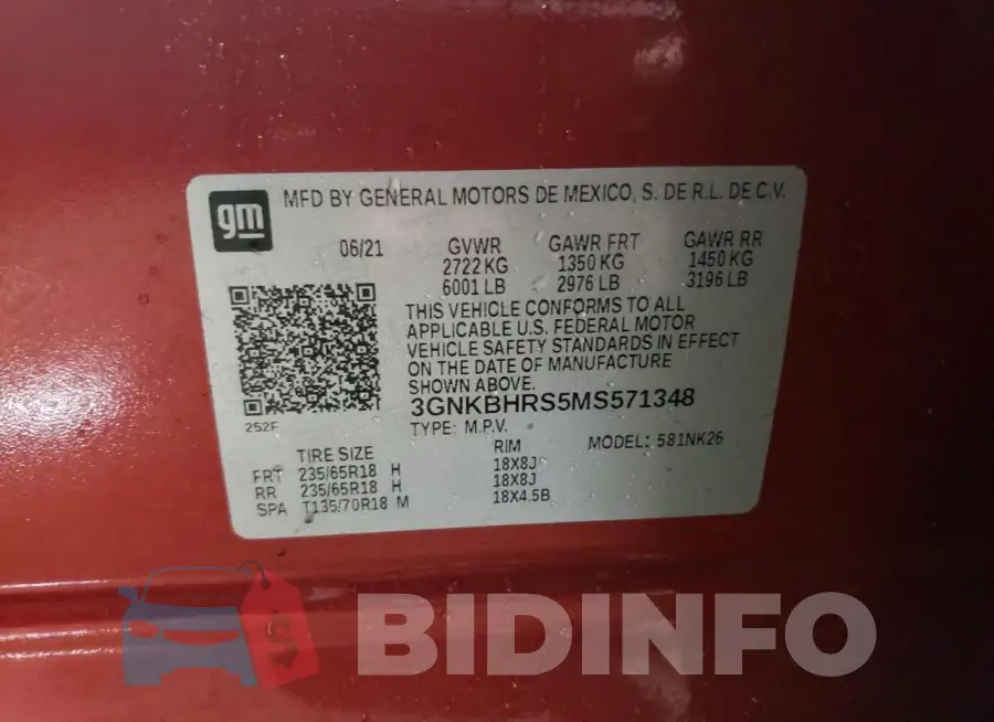 3GNKBHRS5MS571348 Photo# 12