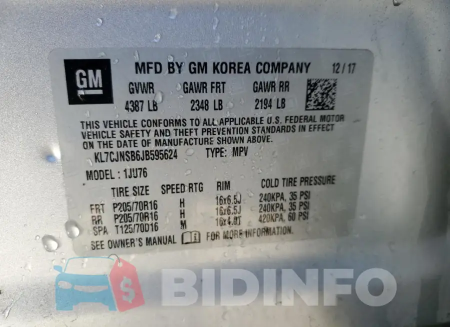 KL7CJNSB6JB595624 Photo# 14
