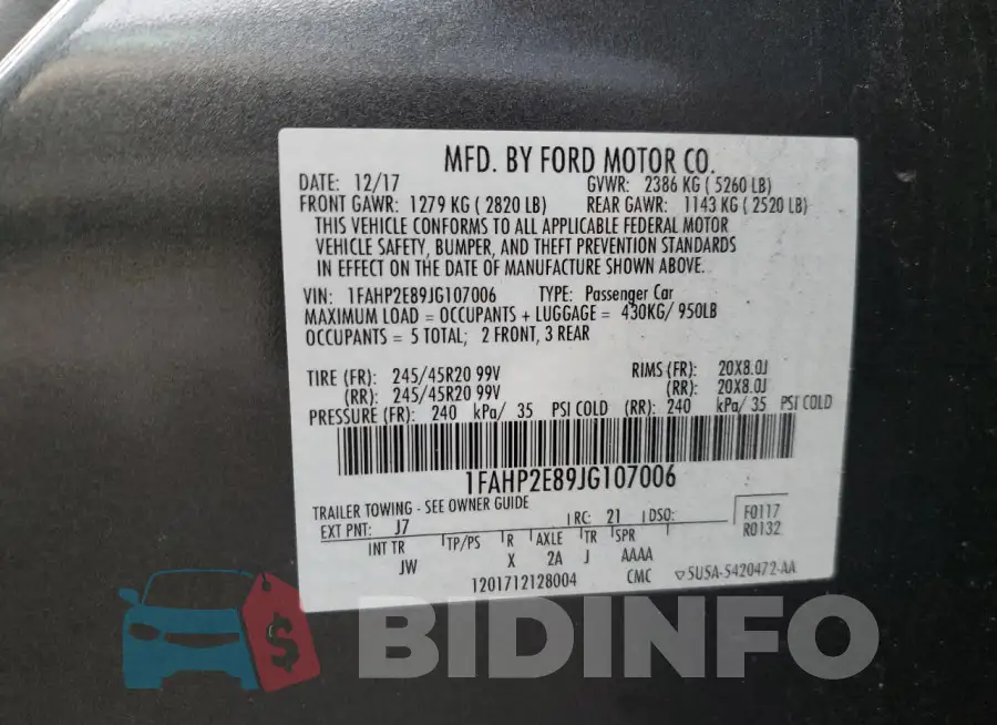 1FAHP2E89JG107006 Photo# 12