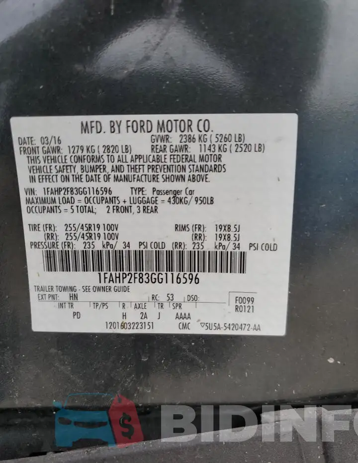 1FAHP2F83GG116596 Photo# 13
