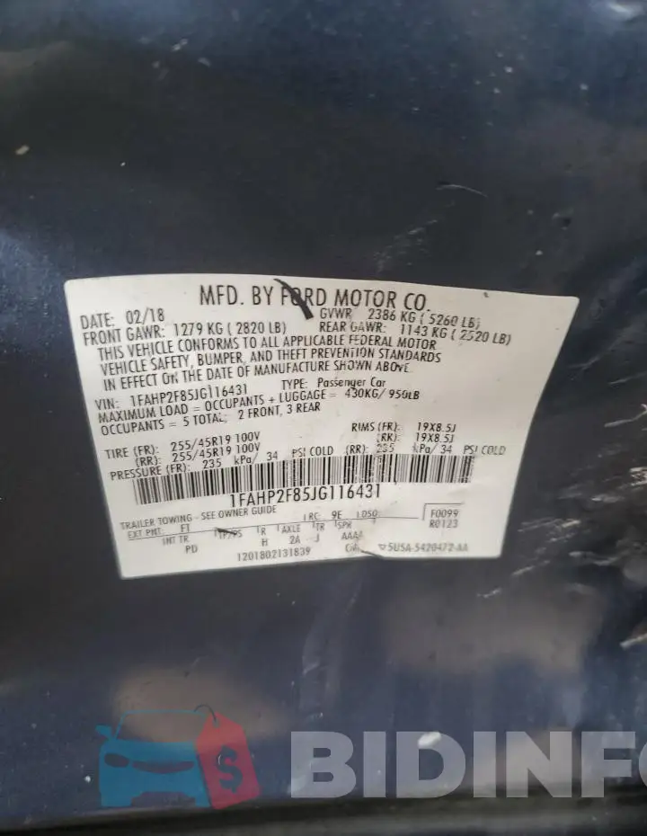 1FAHP2F85JG116431 Photo# 13