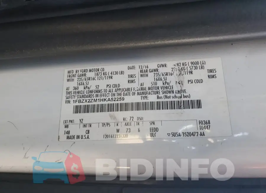 1FBZX2ZM1HKA52259 Photo# 13