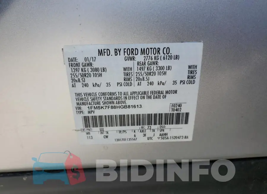 1FM5K7F88HGB81613 Photo# 13