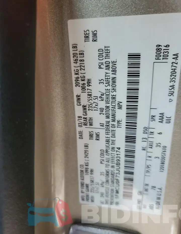 1FMCU0F73JUB93174 Photo# 12
