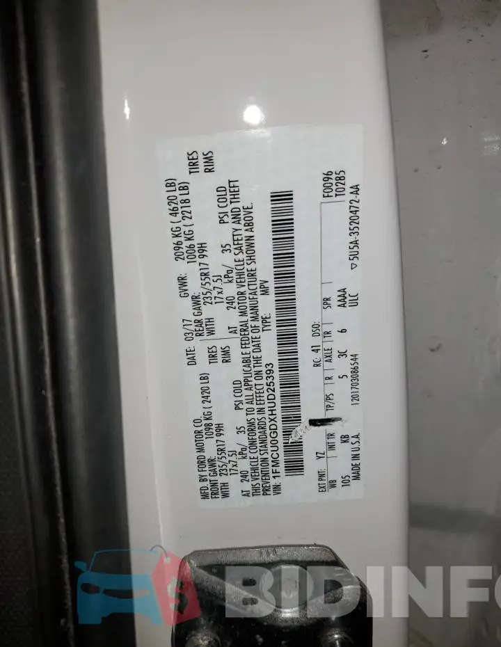 1FMCU0GDXHUD25393 Photo# 12