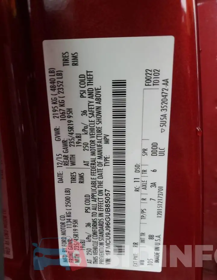 1FMCU9J96GUB85057 Photo# 12