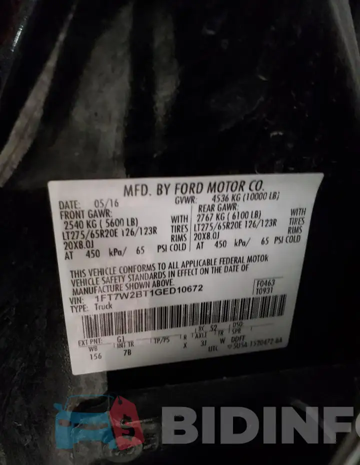 1FT7W2BT1GED10672 Photo# 12