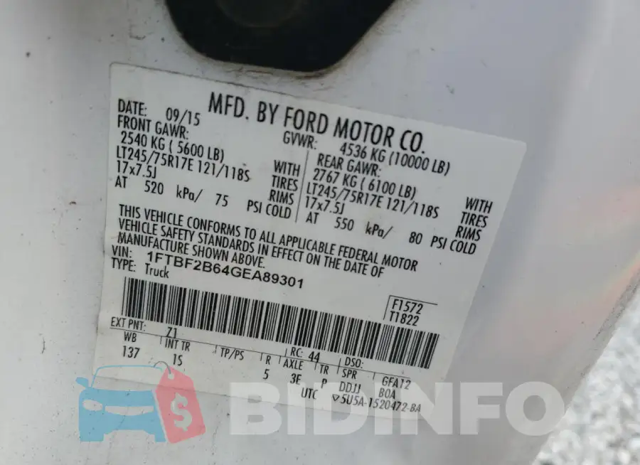 1FTBF2B64GEA89301 Photo# 14