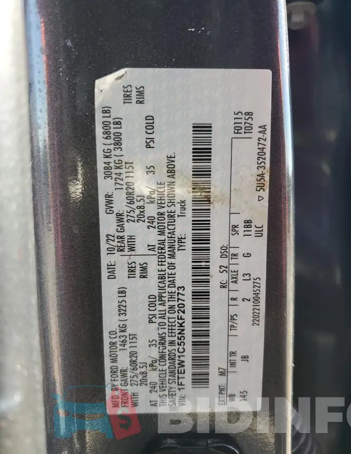1FTEW1C55NKF20773 Photo# 12