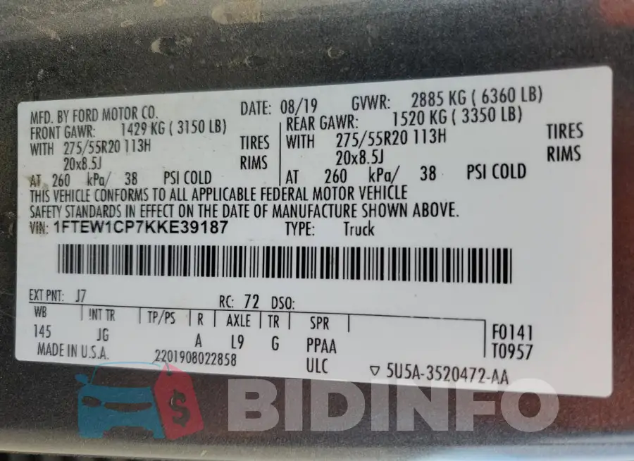 1FTEW1CP7KKE39187 Photo# 12