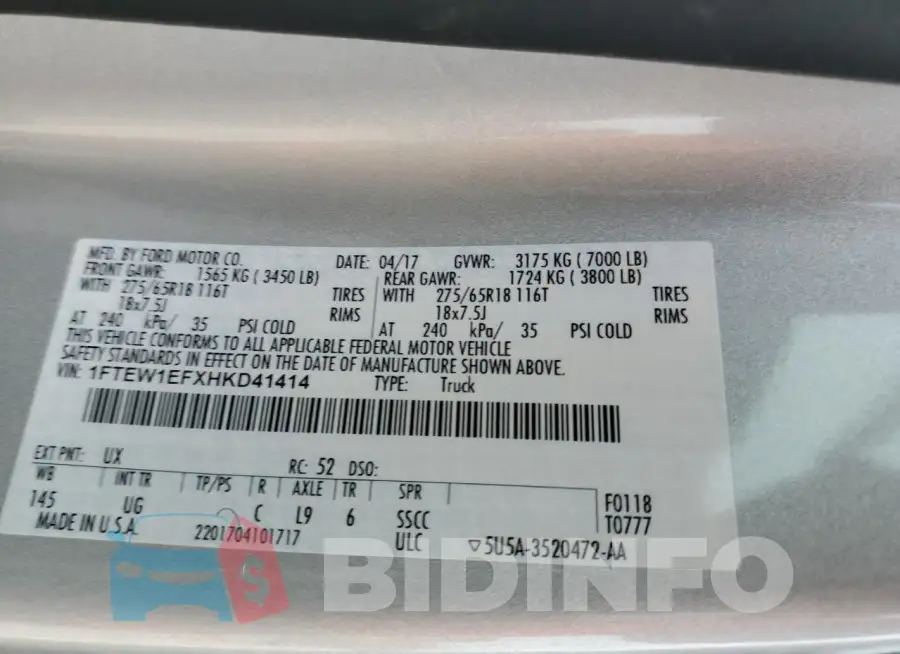 1FTEW1EFXHKD41414 Photo# 12
