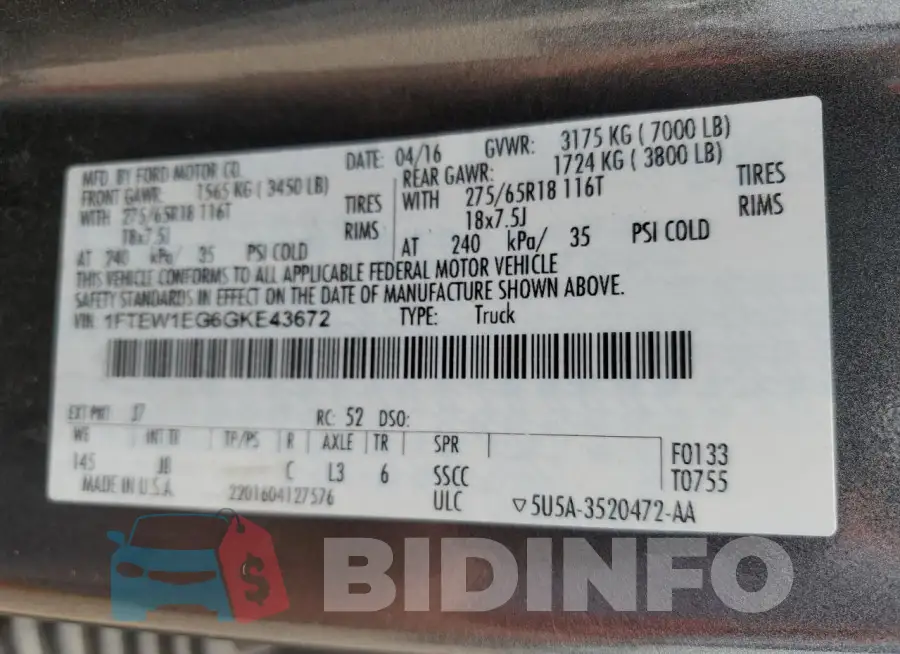 1FTEW1EG6GKE43672 Photo# 12