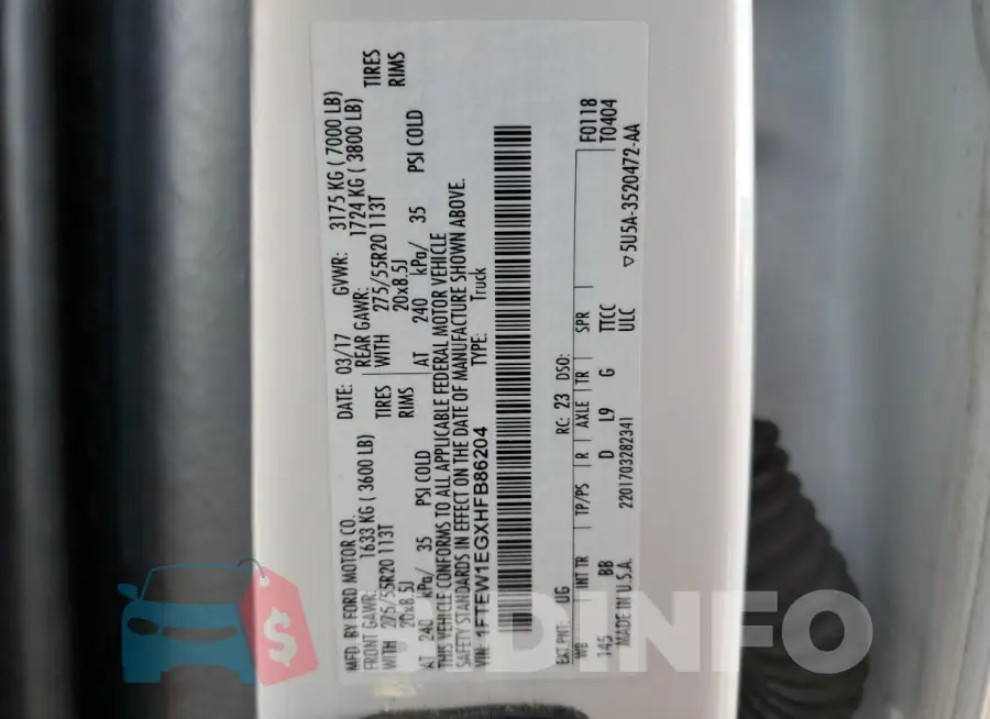 1FTEW1EGXHFB86204 Photo# 13