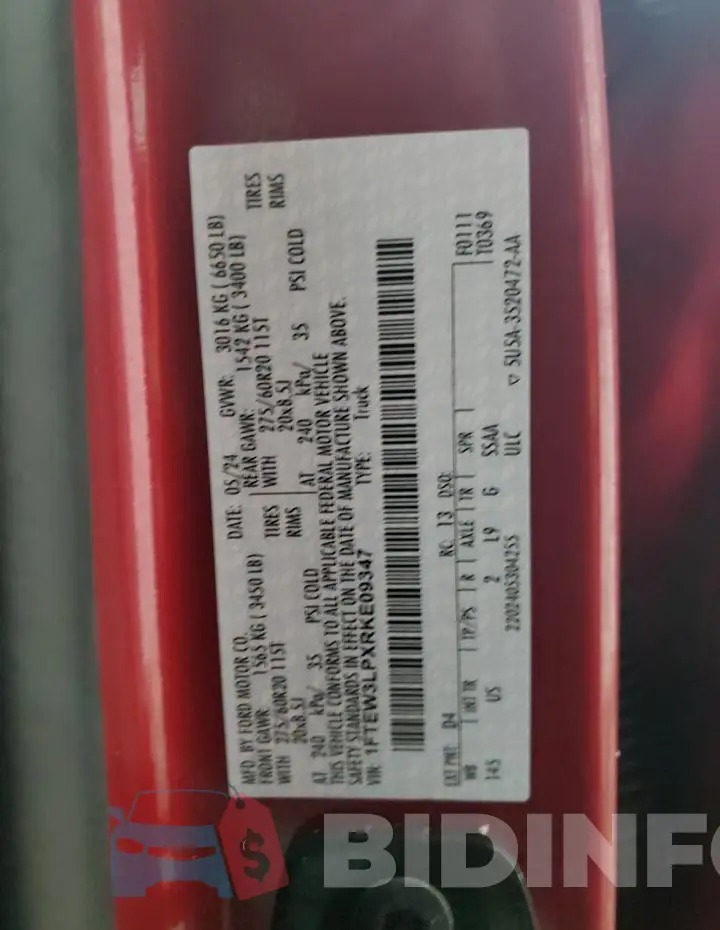 1FTEW3LPXRKE09347 Photo# 12