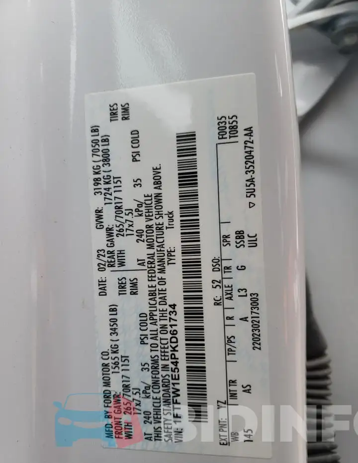 1FTFW1E54PKD61734 Photo# 13
